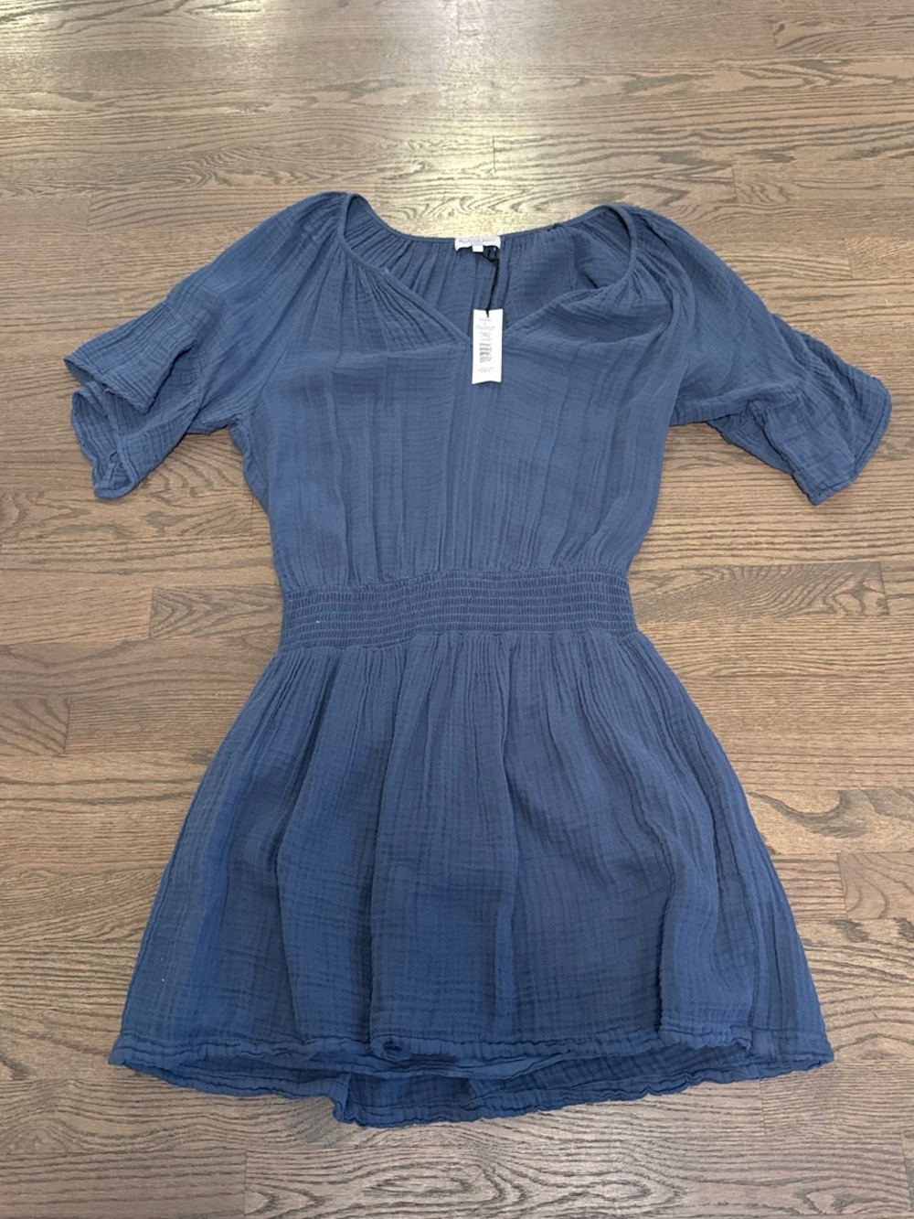 Michael Stars Blue gauze short dress 3/4 Sleeve Smocked Waist Dress, new w/tags!